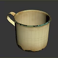 Cream Colored Ceramic Cup With Blue Black Rim Base And Curved Handle