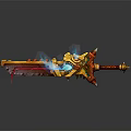 Ornate Mythical Sword With Golden Red Hilt And Glowing Blue Blade Accents