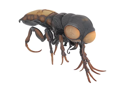 Detailed Insect Model Sculpture With Black Brown Body And Large Compound Eyes 3d model