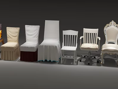 Various Designed Dining Chairs with Upholstered Covers and Carved Armrest Details 3d model