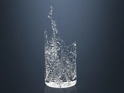 Transparent Glass Cup With Splashing Ice Fracture Effect On Dark Background 3d model