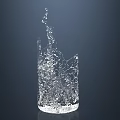 Transparent Glass Cup With Splashing Ice Fracture Effect On Dark Background