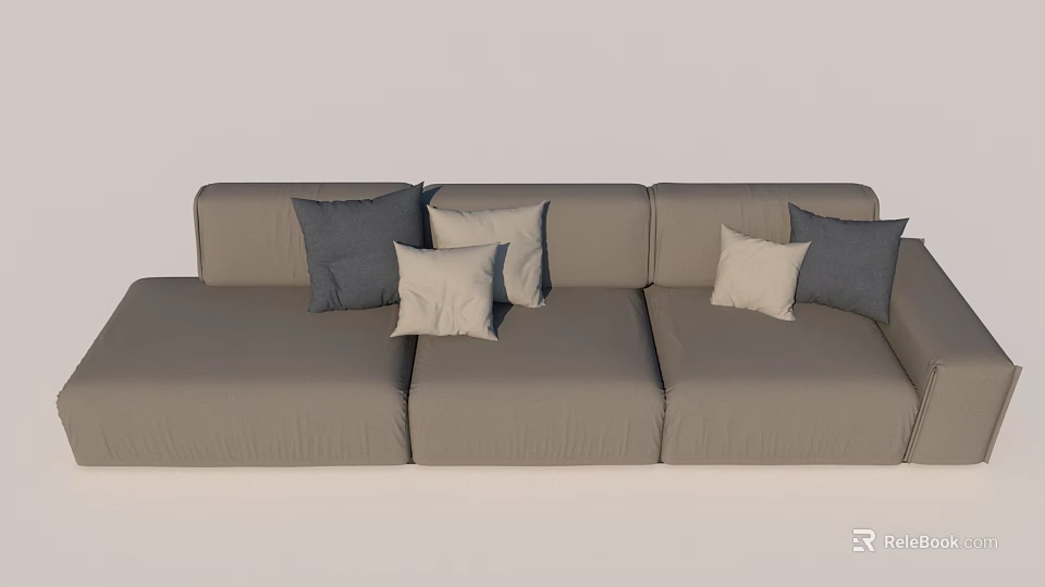 Light Gray Fabric Sectional Sofa With Multiple Decorative Cushions Modern Design 3d model