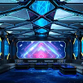 Modern Hi Tech KTV Lounge Interior With Colorful Lighting Large Screen And Sofas 3d model