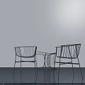 Black Modern Minimalist Lounge Chairs with Wire Frame and Side Table