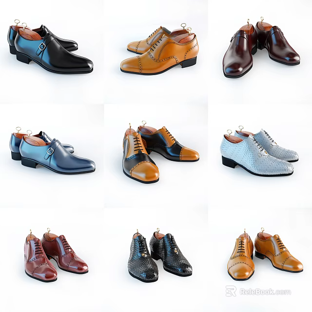 Stylish Men's Leather Shoes Collection In Multiple Colors And Classic Designs 3d model 