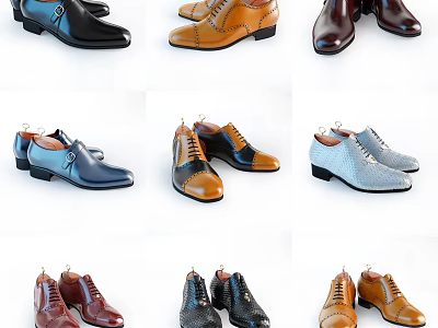 Stylish Men's Leather Shoes Collection In Multiple Colors And Classic Designs 3d model