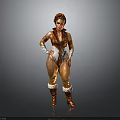 Woman In Brown And White Stylish Costume With Fur Trimmed Boots And Curly Red Hair