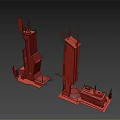 Futuristic Tall Metallic Structures With Mechanical Details On Sleek Surface Background