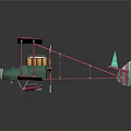 Space and Aerospace Themed Pink Green Biplane Model Display with Detailed Design