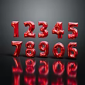 Glossy Red Numbers 1234578906 on Black Background with Clear Reflections