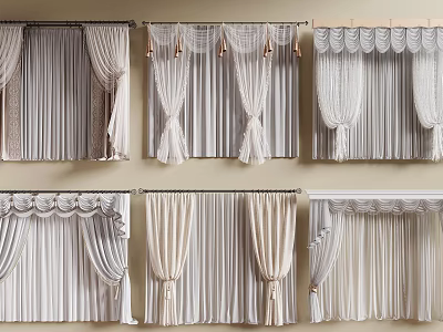 Elegant Light Colored Curtain Designs with Scalloped Valances and Pleated Panels 3d model