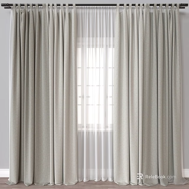 Light Beige Curtains With Sheer White Lining For Modern Home Window Decor 3d model 