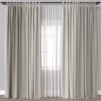 Light Beige Curtains With Sheer White Lining For Modern Home Window Decor 3d model