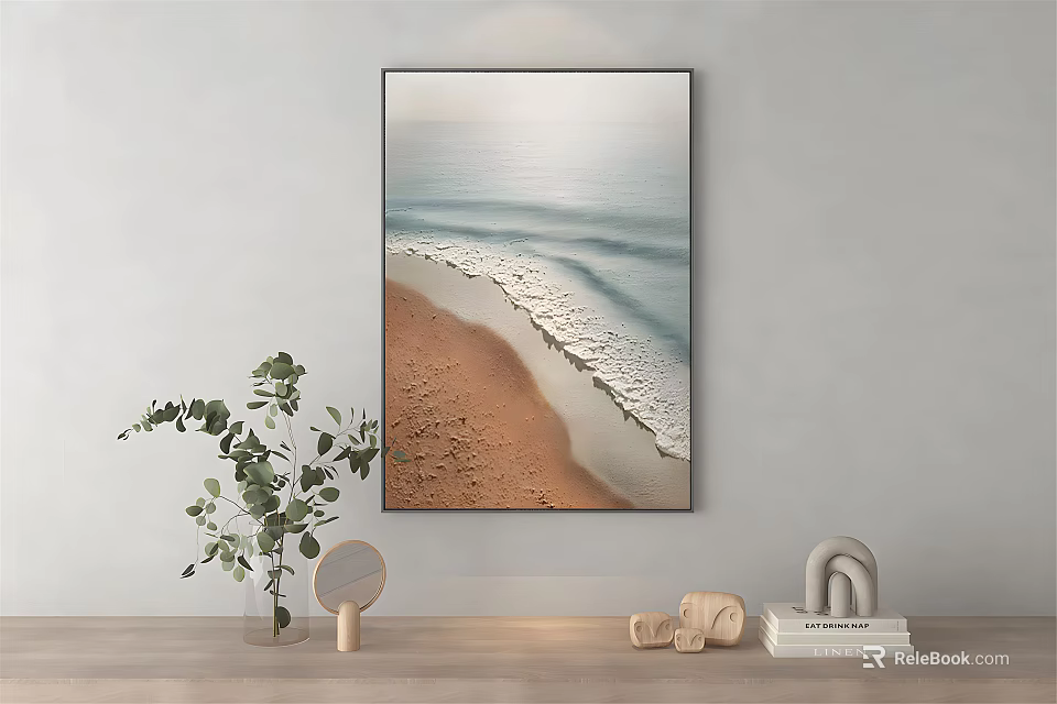 Beach Themed Wall Art With Sand Waves And Living Room Decor Elements 3d model