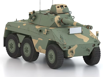 Wheeled Military Tank With Camouflage Paint Turret And Cannon Design 3d model