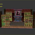 Classic Interior Scene With Wooden Fireplace Side Bookshelves Central Painting And Checkerboard Rug