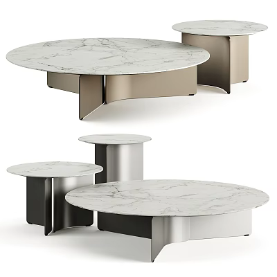 Modern Round Coffee Table Set With Marble Top Metal Base And Different Sizes Design 3d model