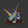 Detailed Blue Dragon Figurine With Yellow Horns Tail And Pink Claws On Black Base