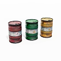 Colored Industrial Drums With Hazard Symbols In Red Green And Yellow