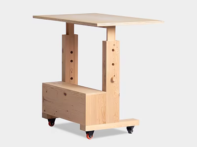 Light Brown Wooden Desk With Adjustable Legs Wheels And Drawer Storage 3d model