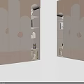 Modern Light Beige Wardrobe Design With Arched Cabinet Doors And Storage Shelves