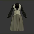 Elegant Vintage Women's Outfit With Black Long Sleeves Beige Vest And Gold Buttons