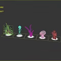 Cartoon Scene Featuring Vibrant Fantasy Plants With Colorful Unique Shapes On Glowing Bases