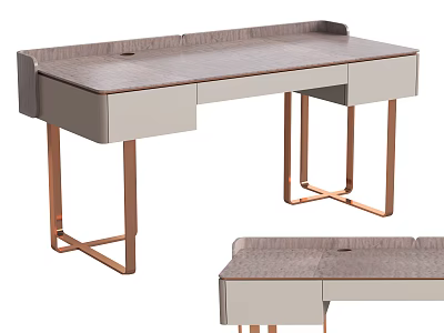 Elegant Modern Dressing Table With Copper Metal Legs And Storage Drawer Design 3d model