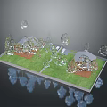 Natural Scene Model With Green Grass Trees And Floating Crystal Elements 3d model