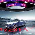 Mercedes Maybach Sedan With Futuristic Lights Illuminated Ground And Landscape