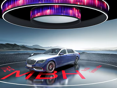 Mercedes Maybach Sedan With Futuristic Lights Illuminated Ground And Landscape 3d model