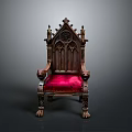 Gothic Style Chair With Ornate Carvings Red Velvet Seat And Decorative Armrests