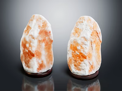 Natural Decorative Stones With Orange White Veins On Wooden Bases 3d model