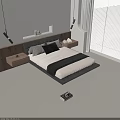 Modern Double Bed With Leather Headboard Black And White Bedding Sleek Nightstands And Pendant Lights