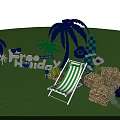 Free Holiday Outdoor Scene With Blue Palm Trees Lawn Deck Chair Hay Bales Surfboard Sunglasses