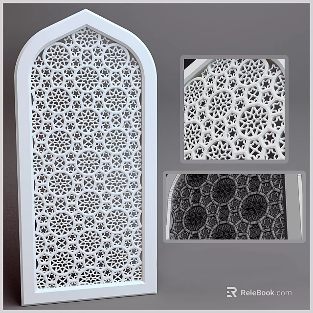 Intricate White Carved Decorative Panel With Floral Patterns For Interior Design 3d model