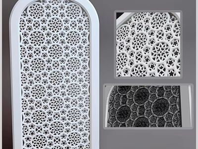 Intricate White Carved Decorative Panel With Floral Patterns For Interior Design 3d model
