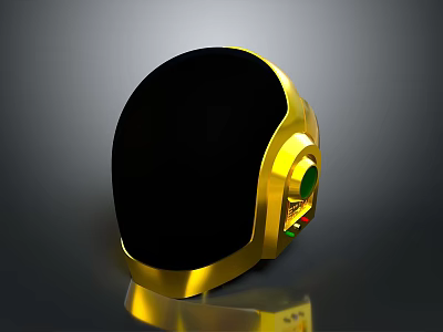 Gold Astronaut Helmet With Black Visor Green Red Accents And Reflective Surface 3d model