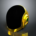 Gold Astronaut Helmet With Black Visor Green Red Accents And Reflective Surface
