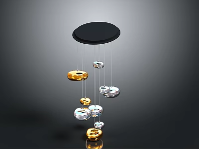 Modern Wind Chime With Black Circular Top And Gold Silver Pendants 3d model