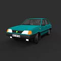 Green Four Door Vintage Sedan Car with White Headlights and License Plate