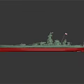 Detailed Battleship Model with Green Hull Red Bottom Deck Turrets and Superstructure 3d model