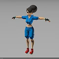 3D Girl Character In Blue Sportswear With Red Sneakers High Ponytail And Outstretched Arms