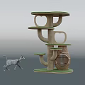 Tree Shaped Cat Tree With Multiple Green Platforms Different Levels And Cat Nearby 3d model