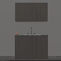 Modern Gray Balcony Cabinet With Upper Lower Storage And Marble Countertop Faucet Fruit