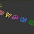 Geometric Architectural Structure Models With Blue Transparent Elements Arranged On Grey Background