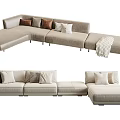 Modern Sectional Sofa With Neutral Tones Decorative Pillows And Throw Blanket 3d model