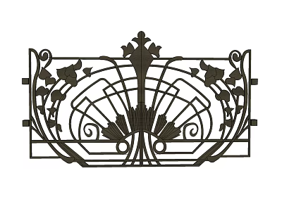 Wrought Iron Entry Gate With Intricate Floral Ornaments And Curved Lines Design 3d model