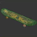 Stylish Skateboard With Orange And Gray Decorative Pattern And Orange Wheels